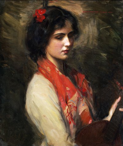 マンドリンの若い女性 作： Harrington Mann