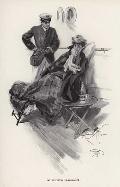 療養中の女性と話す船上の船長（リトグラフ 作： Harrison Fisher