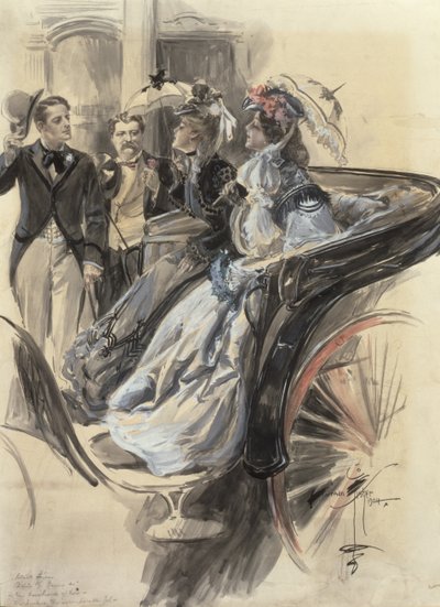 キャリッジライド、1904年（板紙にトイレ、ガッシュ、鉛筆） 作： Harrison Fisher