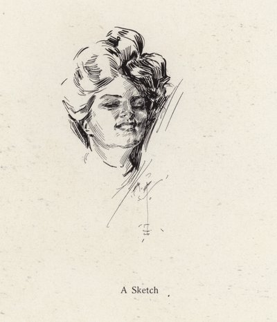 ペン画で描かれた女性の肖像（リトグラフ 作： Harrison Fisher