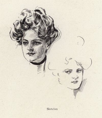 若い女性のペン画（リトグラフ 作： Harrison Fisher
