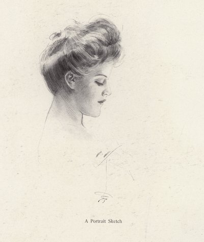 横顔の女性の肖像（リトグラフ 作： Harrison Fisher