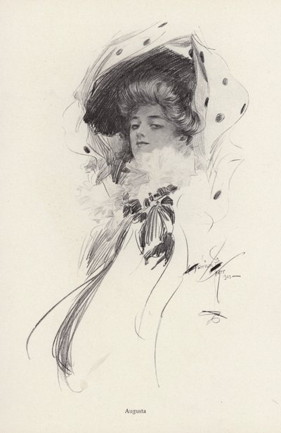 オーガスタという女性の肖像（リトグラフ 作： Harrison Fisher