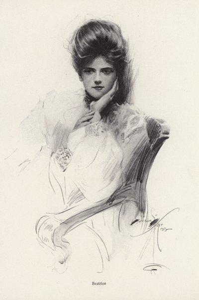 ベアトリーチェという女性の肖像（リトグラフ 作： Harrison Fisher
