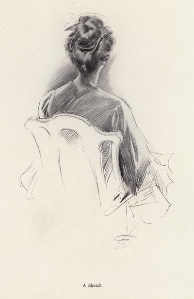 女性の後ろ姿の肖像（リトグラフ 作： Harrison Fisher