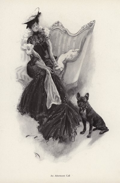 午後のソーシャルコールをする女性（リトグラフ 作： Harrison Fisher