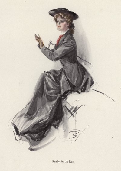 乗馬に行く準備をしている若い女性（カラーリトグラフ 作： Harrison Fisher
