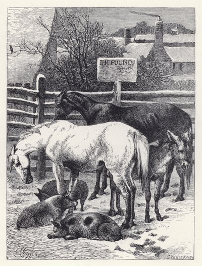 ポンドの中の動物たち（彫刻 作： Harrison William Weir