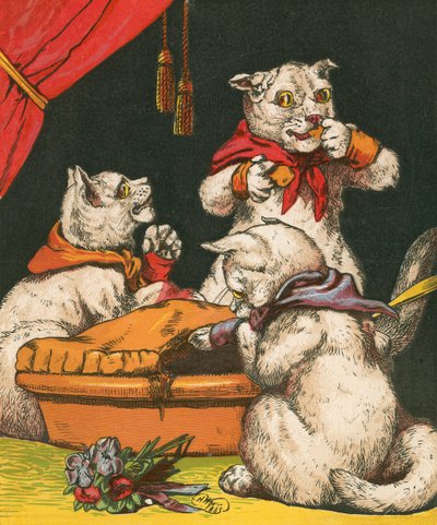 ミトンでパイを食べるいたずらな子猫 作： Harrison William Weir