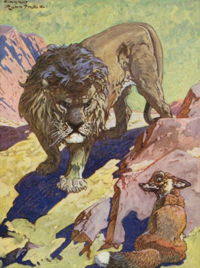イソップ寓話集キツネとライオン（カラーリトグラフ） 作： Harry (1878 1950) Rountree