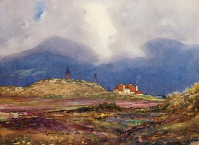 ゴルフコースニューカッスル、9番キャリーとクラブハウス（カラーリトグラフ） 作： Harry (1878 1950) Rountree