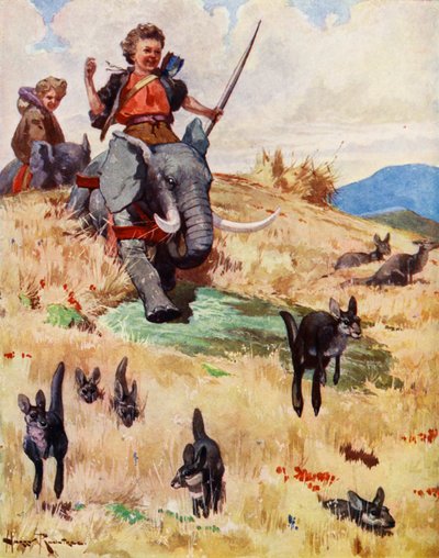 カンガルー狩り（カラーリトグラフ） 作： Harry (1878-1950) Rountree