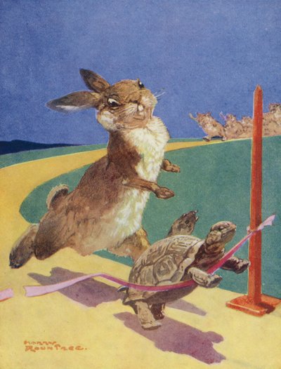 イソップ寓話ウサギとカメ（カラーリトグラフ） 作： Harry (1878 1950) Rountree