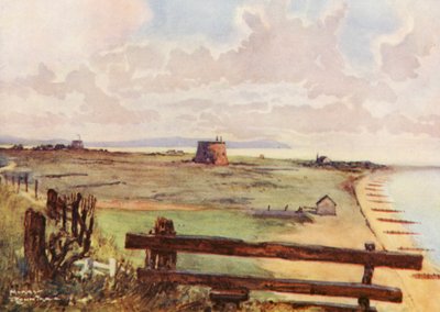 ゴルフコースフェリクストウ、コース全景（カラーリトグラフ） 作： Harry (1878 1950) Rountree