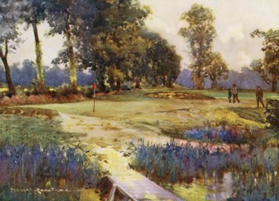 ゴルフコースロムフォード、6番グリーン（カラーリトグラフ） 作： Harry (1878 1950) Rountree