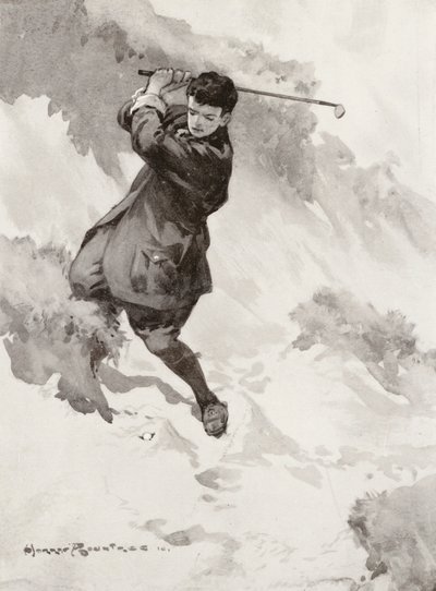 ゴルフコースサンドウィッチ、「黄泉の国」からグリーンに向かってプレー（リトグラフ） 作： Harry (1878 1950) Rountree