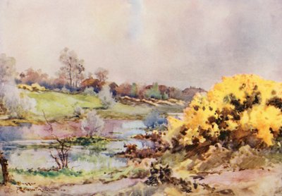 ゴルフコース作業中、16番グリーンを振り返る（カラーリトグラフ） 作： Harry (1878 1950) Rountree