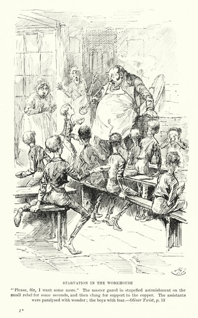 チャールズ・ディケンズ作『オリバー・ツイスト』の挿絵（リトグラフ） 作： Harry (after) Furniss