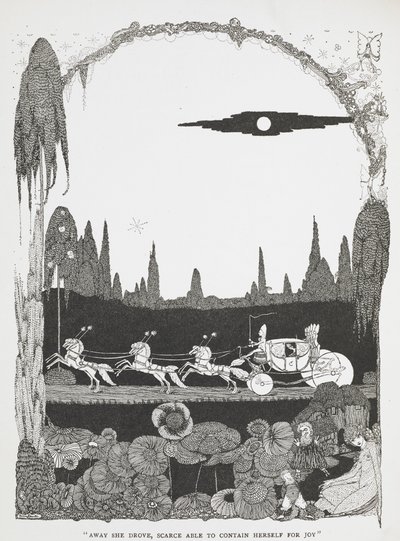 "彼女は喜びを抑えきれずに走り去った。"シンデレラとガラスの靴」の挿絵。 作： Harry Clarke