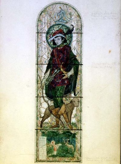 聖ヒューバート像をあしらった1灯の窓のデザイン 作： Harry Clarke