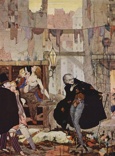 エドガー・アラン・ポー：群衆の男（カラーリトグラフ） 作： Harry Clarke