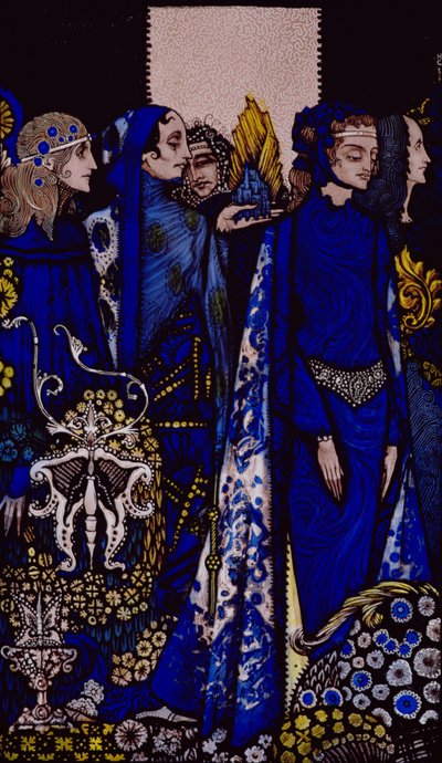 Etain、Helen、Maeve、Fand、JM Synge pubの &39;Queens&39;からのHarry ClarkeによるGolden Deirdreのテンダーハンドイラスト。 1909 作： Harry Clarke