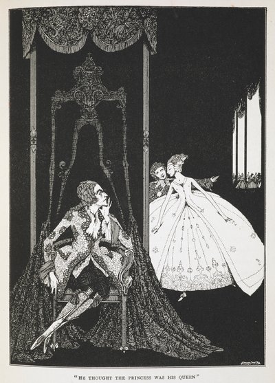 "彼は王女を自分の女王だと思っていた"。ロバの皮」の挿絵。 作： Harry Clarke