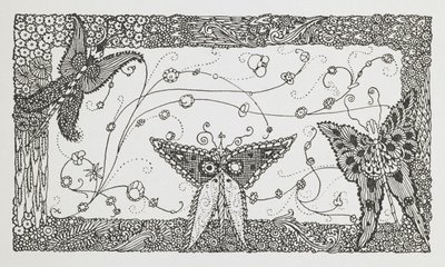 タフトを持つリケの挿絵。蝶のデザイン。 作： Harry Clarke