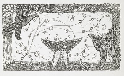 長靴をはいた猫」の挿絵。蝶のデザイン。 作： Harry Clarke