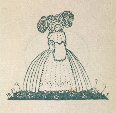 大きなドレスを着た女性のイラスト。 作： Harry Clarke