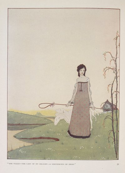 "彼女は歩く、私の喜びの女性、羊の羊飼い"アリス・マイネル作『羊飼いの女』の挿絵。 作： Harry Clarke