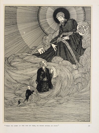 ドゥーニーのバイオリン弾き"時の終わりに来た時
 ピーターが座っているところに 作： Harry Clarke
