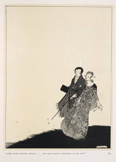 偉大なる恋人「湿った黒い土のカビ。
露の中の足跡" 作： Harry Clarke