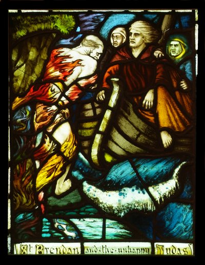 聖ブレンダンと不幸なユダとの出会い、1911年、ハリークラークのステンドグラスの窓（1889〜1931年） 作： Harry Clarke