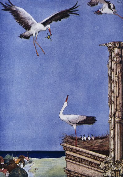 ハンス・クリスチャン・アンデルセン（1805-1875）の童話「コウノトリ」、ハリー・クラーク（1890-1931）のイラスト。 作： Harry Clarke