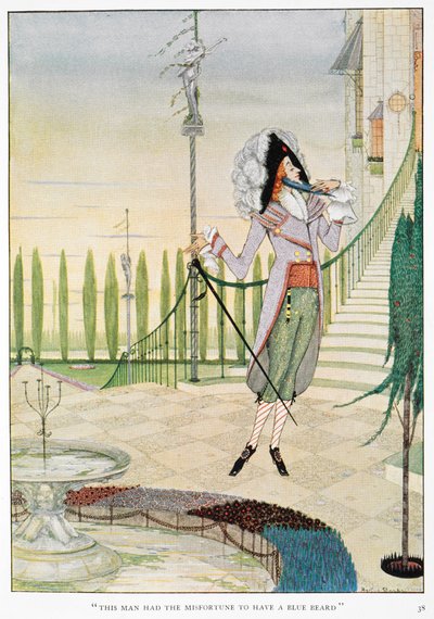 "この男は不運にも青髭を持っていた"髭を撫でる青髭。 作： Harry Clarke