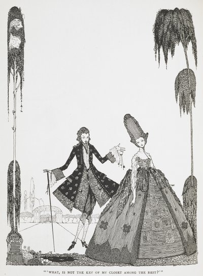 「私のクローゼットの鍵は、他の鍵の中にないのですか？青い髭」の挿絵。 作： Harry Clarke