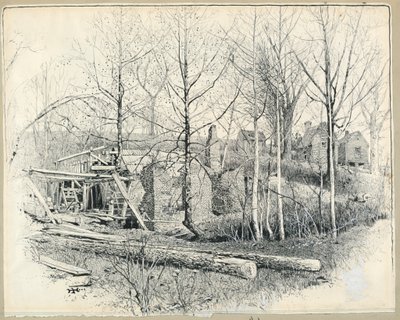 図面、ゲインズ・ミルの現在の姿、東を向いて、1885年 作： Harry Fenn