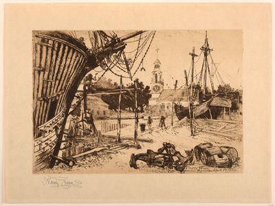 ワーフ、ケネバンクポート、メイン 作： Harry Fenn