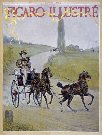 馬車を運転する女性 - "Figaro Illustrated "の牛。 作： Harry Finney