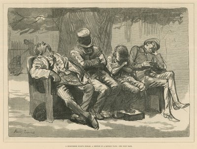 真夏の夜の夢」。ロンドンの公園でのスケッチ(エングレービング) 作： Harry Furniss