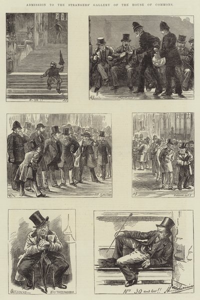下院の見知らぬ人のギャラリーへの入場 作： Harry Furniss