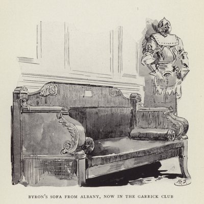 アルバニーのバイロンズソファ、現在はギャリッククラブに 作： Harry Furniss