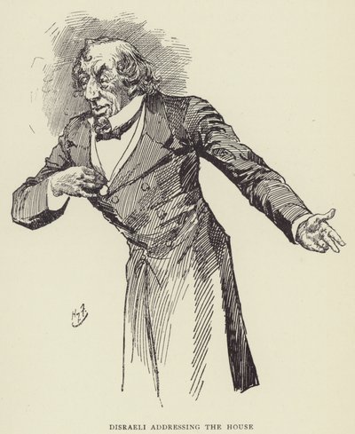 下院で演説するディズレーリ 作： Harry Furniss