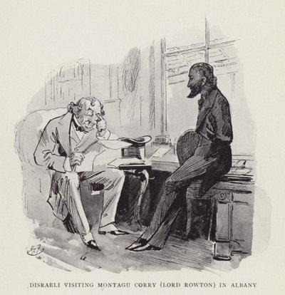 アルバニーのモンタギューコリー（ロードロウトン）を訪れたDisraeli 作： Harry Furniss