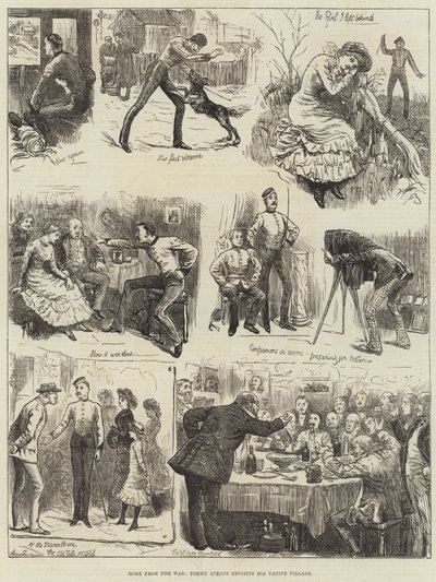 戦争の故郷、トミーアトキンスが故郷の村を再訪 作： Harry Furniss