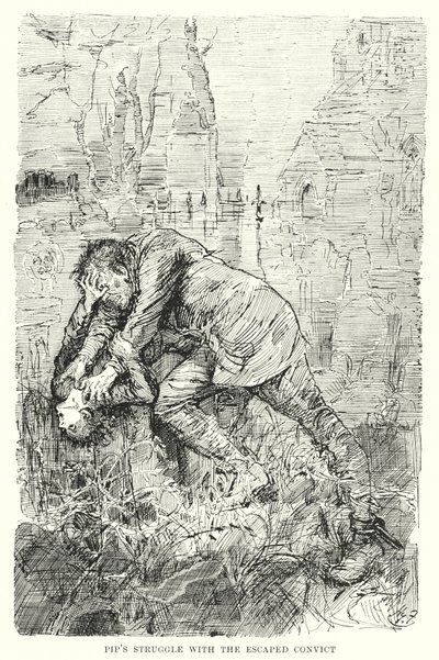 チャールズ・ディケンズの「Great Expectations」のイラスト（リトグラフ）。 作： Harry Furniss