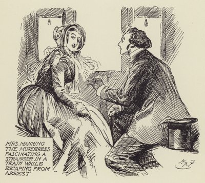 逮捕からの脱出中に電車で見知らぬ人を魅了する殺人者のマニング夫人 作： Harry Furniss