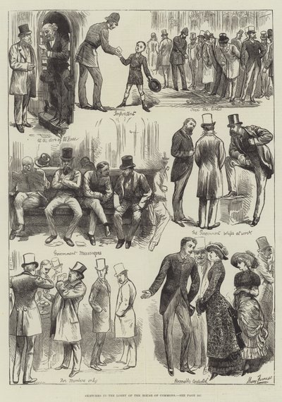 下院のロビーのスケッチ 作： Harry Furniss