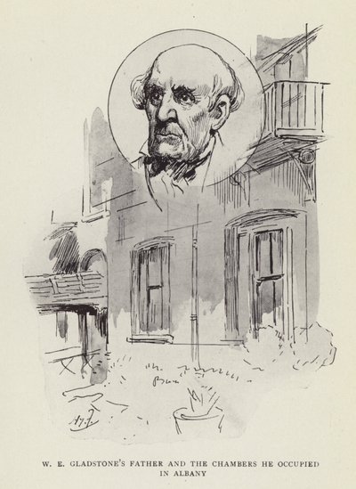 WEグラッドストーンズの父親と彼がアルバニーで占領した部屋 作： Harry Furniss